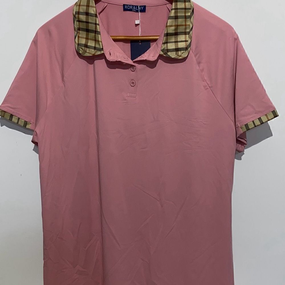 Koralhy Women's Pink Plaid Collar Golf Polo Shirt Activewear Top Size 2XL NWT